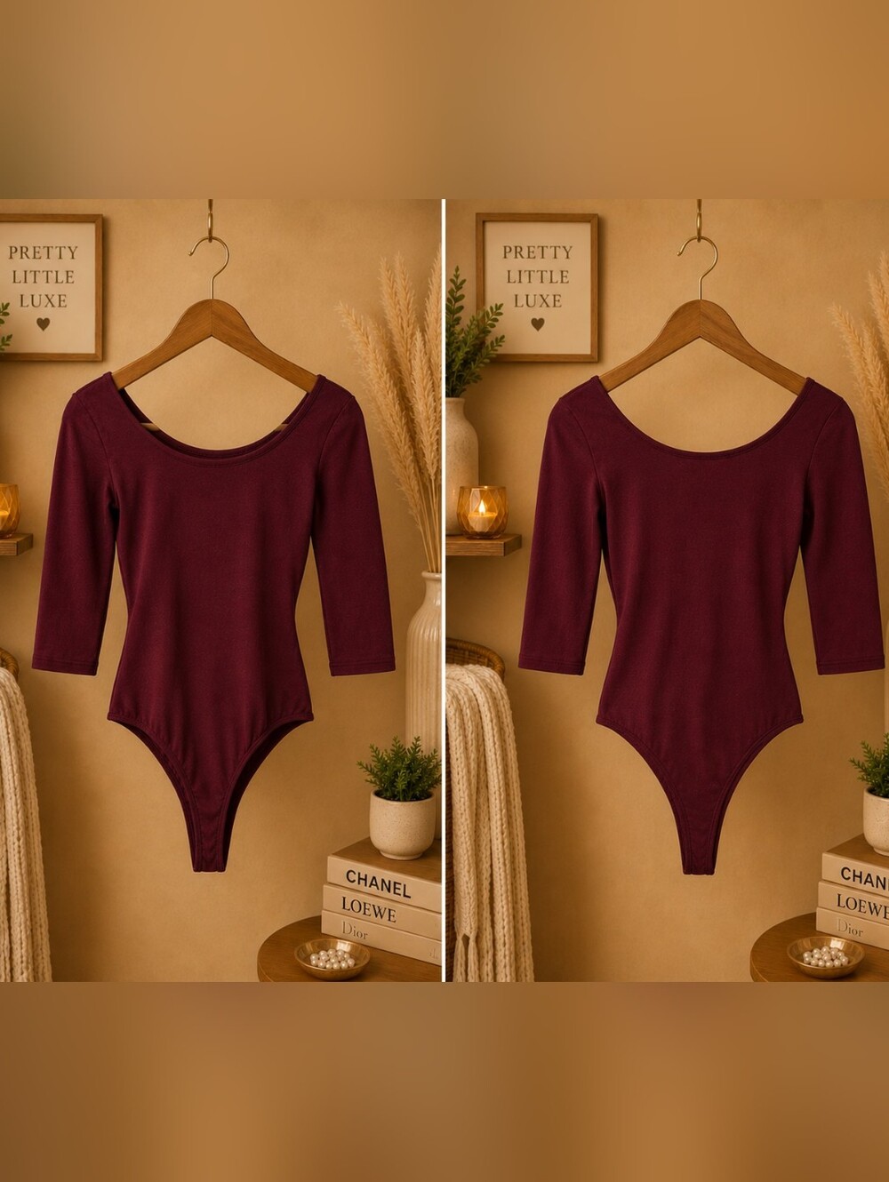 PS Basics PacSun Burgundy Off Shoulder Scoop Neck Thong Bodysuit XS